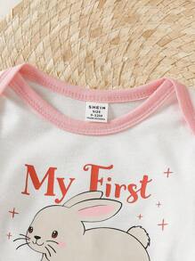 Baby Girls' Cute Rabbit Print Long Sleeve Jumpsuit, Spring Easter Outfit - White - View 5