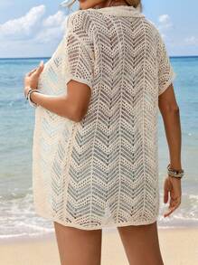 Breezaya Áo len cardigan tay ngắn khoét nút mùa hè cho nữ - Màu be - Xem 2