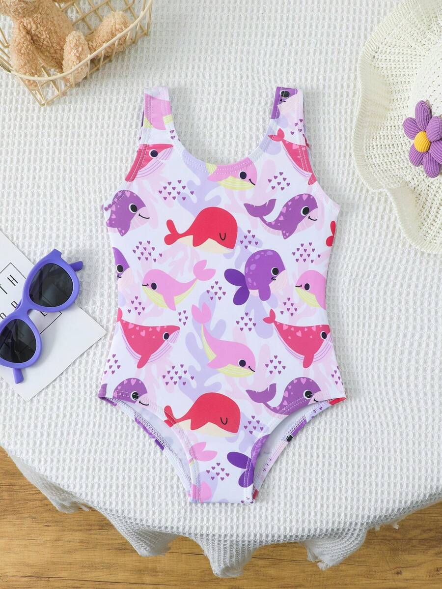 Traje de baño de una pieza con estampado de dibujos animados para niña bebé - Multicolor - Ver 1