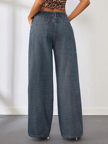 SHEIN Tall Women's Sexy Low Waist Rhinestone Embellished Straight Leg Jeans, Blue