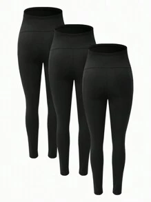 SHEIN 3pcs/Set Maternity Solid Color Adjustable Waist Leggings, Autumn/Winter Maternity Pants