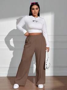 SHEIN EZwear Pantalones de unicolor informales para talla grande, versátiles para el trabajo y el uso diario
