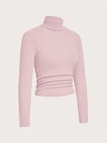 SHEIN Frenchy Camiseta de punto con textura y cuello alto acanalado