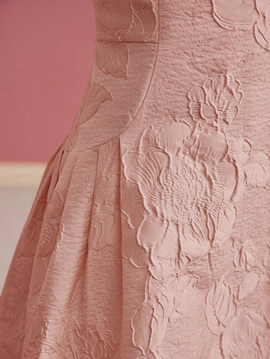 MOTF PREMIUM 提花修身喇叭连衣裙 - 粉色 - 查看 2