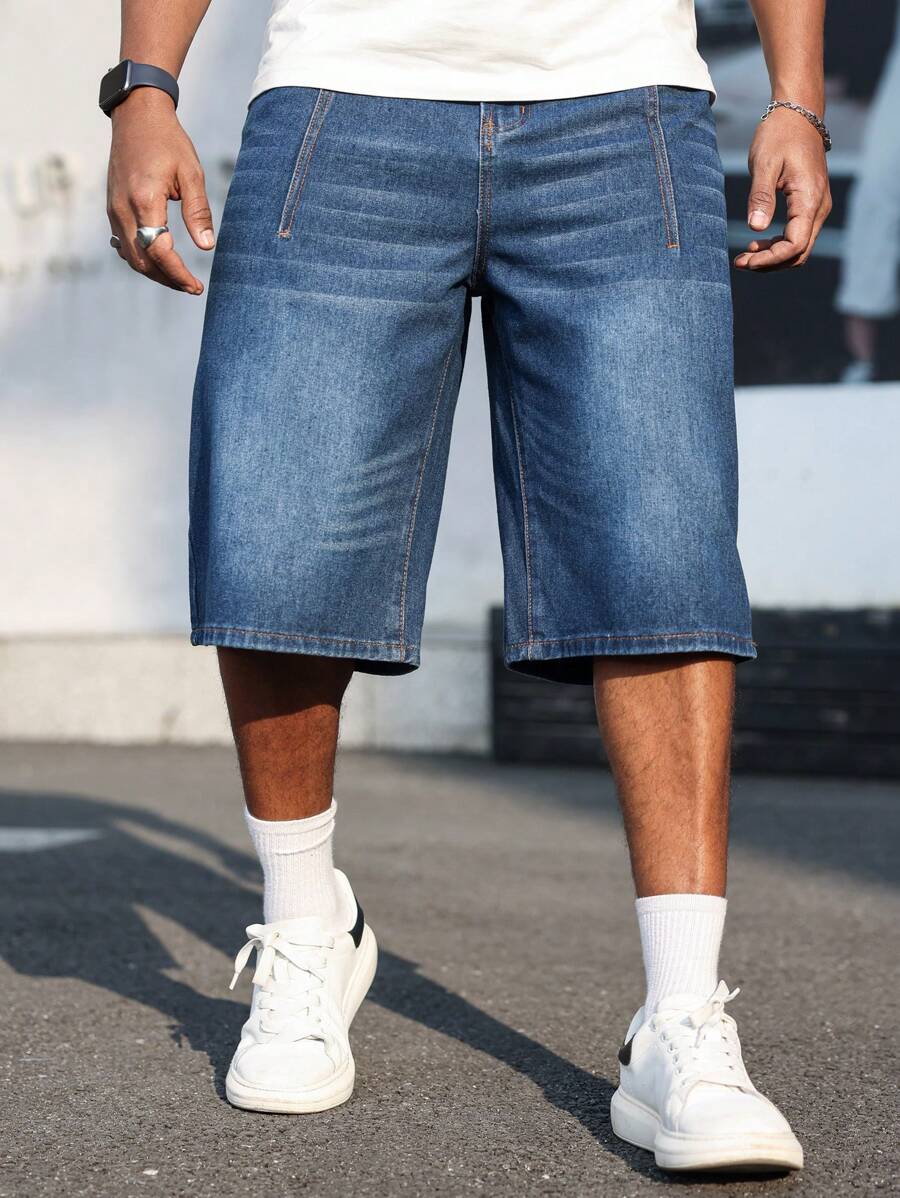 Manfinity Homme Plus Size Men's Casual Washed Denim Shorts