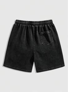ROMWE MEN Street Life Pantalones cortos casuales de hombre con bolsillo frontal y lazo, para uso diario - Negro - Ver 2