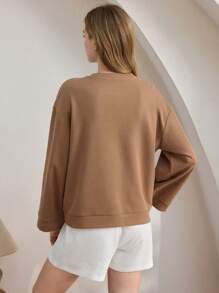 Ocili Leisure Women's Soft Waffle Knit Comfy Long Sleeve Off Shoulder Pajama Tops Casual Loungewear