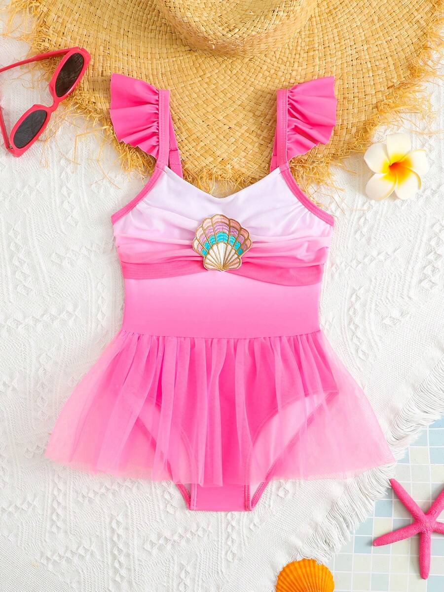 Traje de baño de una pieza minimalista y de moda casual para uso diario para niñas jóvenes - Rosa Pálido - Ver 1
