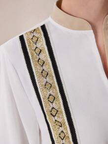 Modelyn Women's Solid Color Splicing Stand Collar Long Sleeve Minimalist Long Abaya Dress