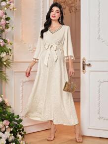 SHEIN Maternity Solid Color Patchwork Tassel Decor Simple Casual Dress