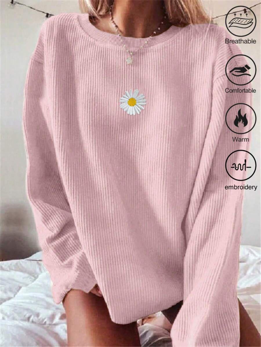 INAWLY 女式雏菊印花休闲修身休闲 T 恤，春夏图案 T 恤女式上衣 - 粉色 - 查看 1