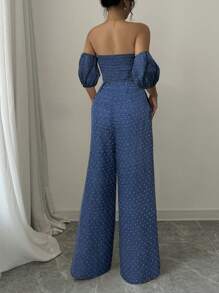 Elenzga 2pcs Women Solid Color Crop Top And Casual Long Pants Set - Blue - View 2