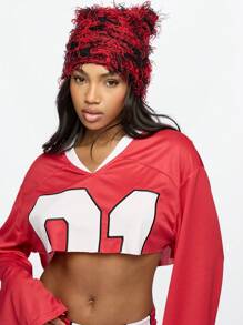 SUMWON WOMEN Jersey Athletic Varsity Style Cropped Football Top Sporty Team Number Long Sleeve Performance Casual Game Day Fall Winter Season Fashion