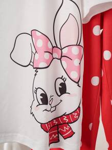 Conjunto de ropa de dormir para niñas con diseño lindo de conejo de dibujos animados y lunares