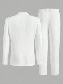 Manfinity VCAY 男士梭织休闲商务宽松长袖西装外套和松紧腰直筒裤两件套西装套装