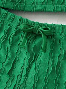 SHEIN Mommy And Me Cute Knitted Textured Camisole & Shorts Set, Summer Matching Outfits - Green - View 3