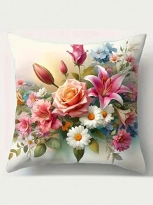4pcs Contemporary Floral Throw Pillow Covers, 3D Pink Flower Velvet Sofa Cushion Cases, Machine Washable, Woven Polyester, Zipper Closure, With 17.7x17.7 Inch For Living Room Decorative Pillowcases Without Inserts,Fall Decor,Autumn Decor,Room Decor