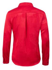 Manfinity Mode Men's Solid Color Front Button Long Sleeve Casual Top For Everyday Wear - Red - View 2