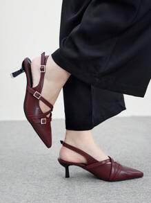 CUCCOO BIZCHIC Sandales à talons hauts pour femmes avec plusieurs brides et talons ajourés - Rouge foncé - Voir 3