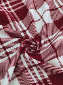 女士红色经典格子短袖短裤两件套睡衣套装，现代时尚 - 紅色 - 查看 5