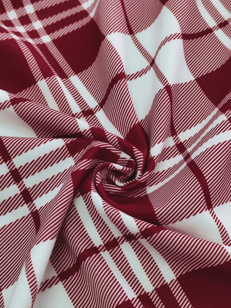Conjunto de pijama de 2 piezas con camisa de manga corta y shorts a cuadros rojos clásicos, moderno y de moda para mujer - Rojo - Añade 5