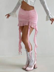 Sweetina Women's Lace Ruffle Flounce Design Skirt - Pink - View 4