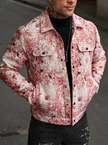 Manfinity Homme Men's Long Sleeve Floral Jacquard Shacket - Pink - View 1