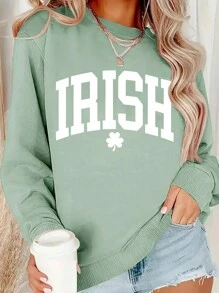 Women's Regular Crew Neck Sweatshirt, Casual And Fashionable For Everyday Wear - Mint Green - View 1