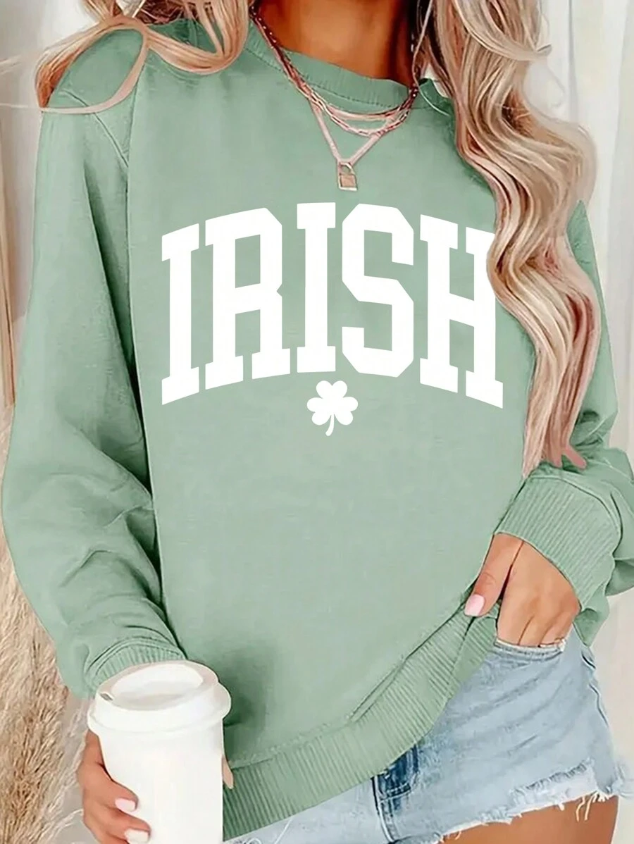 Women's Regular Crew Neck Sweatshirt, Casual And Fashionable For Everyday Wear - Mint Green - View 1