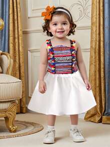 Baby Girls Geometric Print Tassel Hem Camisole & Skirt 2 Pieces Outfit - Multicolor - View 3