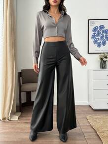 SHEIN Tall Zipper Detailed Slant Pockets Straight Fit Leather Pant - Black - View 1