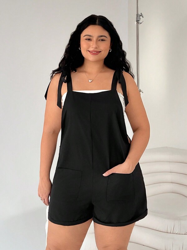 SHEIN EZwear Mono informal negro versátil con tirantes talla grande, ropa de primavera y verano