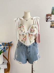 Soleia Blusa de tirantes con bordado floral estilo bohemio para mujer tallas grandes, para el verano - Multicolor - Ver 3