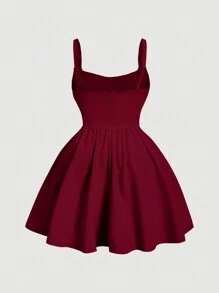 SHEIN MOD Plus Burgundy Solid Corset Structure Cami Dress - Burgundy - View 2