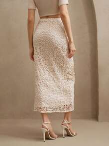 Anewsta 女士天然手工编织中长裙 春夏、海滩、度假 - 米色 - 查看 2