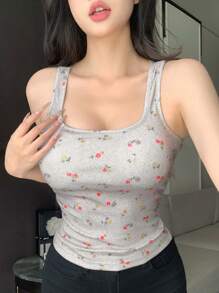 DAZY 碎花蕾丝边自带衬垫吊带背心