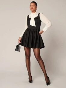 Glamine Vestido mini elegante con cuello de corbata y bloques de color