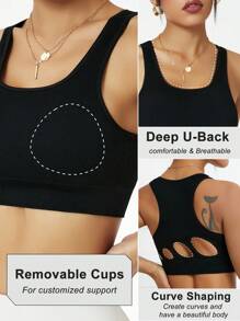 Easithlete Seamless Ribbed High Elasticity Women Sports Bra - Black - View 2