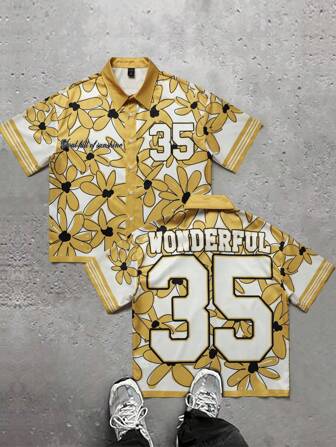 Street Life Camisa casual de manga corta y corte holgado con estampado floral para hombre