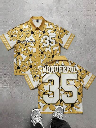 Street Life Camicia casual a maniche corte con stampa floreale, vestibilità ampia, per uomo