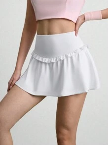 CourtClass Women's Ruffled Trim Sports Skirt, Spring/Summertennis Skirt - White - View 4