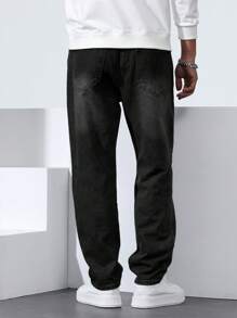 Manfinity Homme Men's Casual Simple Front Button Pocket Denim Jeans, Everyday Wear - Black - View 2