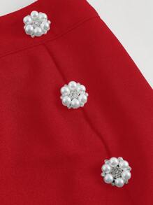 SHEIN MOD Women's Elegant Commuter Studded & Rhinestone Decor Side Slit Skirt - Red - View 4