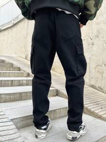 Manfinity Hypemode Men's Casual Washed Tapered Cargo Jeans - Black - View 2