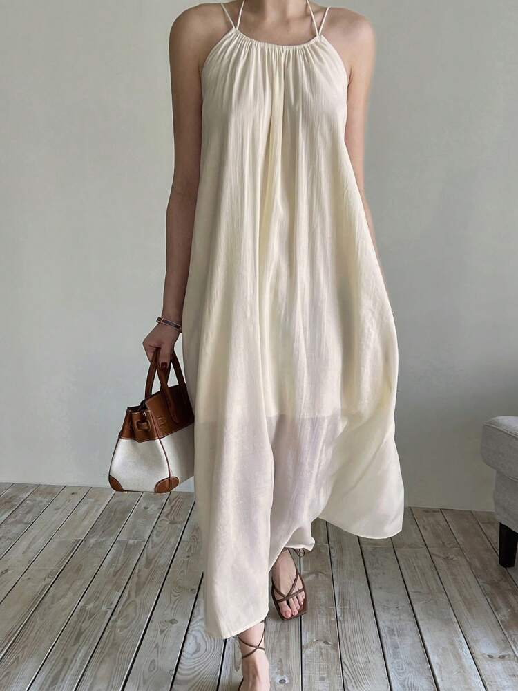 Women's Loose Spaghetti Strap Mid-Length Vacation Dress Sundress,Casual Women Dresses