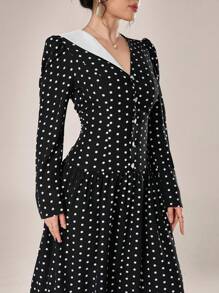 Modelyn 女士圆点印花泡泡袖优雅中长连衣裙