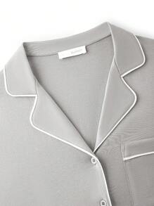 LUVLETTE Women's Plus-Size Grey Soft 100% Pure Cotton Basic Button-Up Top & Pants Loungewear Pajama Set Pants With Pockets Lounge Sets For Women,Spring And Summer - Light Grey - View 4