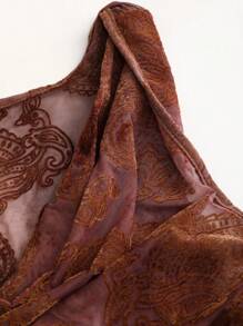 Sweetra Women's Retro Bohemian Flocked Sheer Off Shoulder Reversible Cami Top - Mocha Brown - View 6