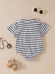 SHEIN Baby Girls' Fashionable Short Sleeve Striped Bodysuit, Summer Style - Multicolor - View 5