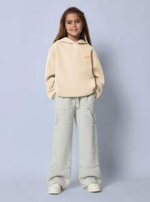 SUMWON Cozy Oversized Hoodie With Face Print Youth Streetwear Fall Winter Casual Pullover Sweatshirt Wear Teen Fashion - Apricot - View 3